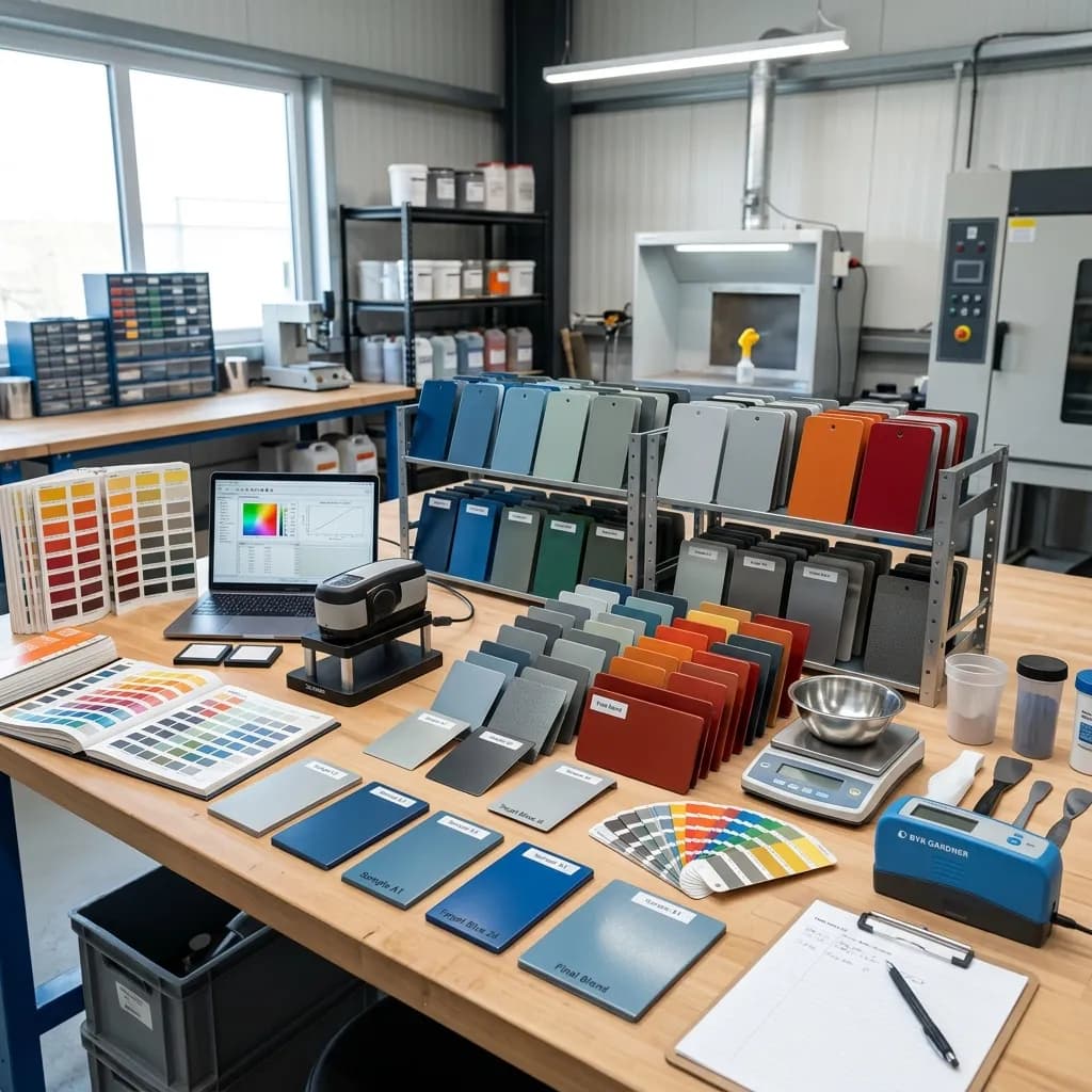 Powder Coating Custom Color Matching Process: Sample Submission, Spectrophotometer Matching, and Batch Consistency